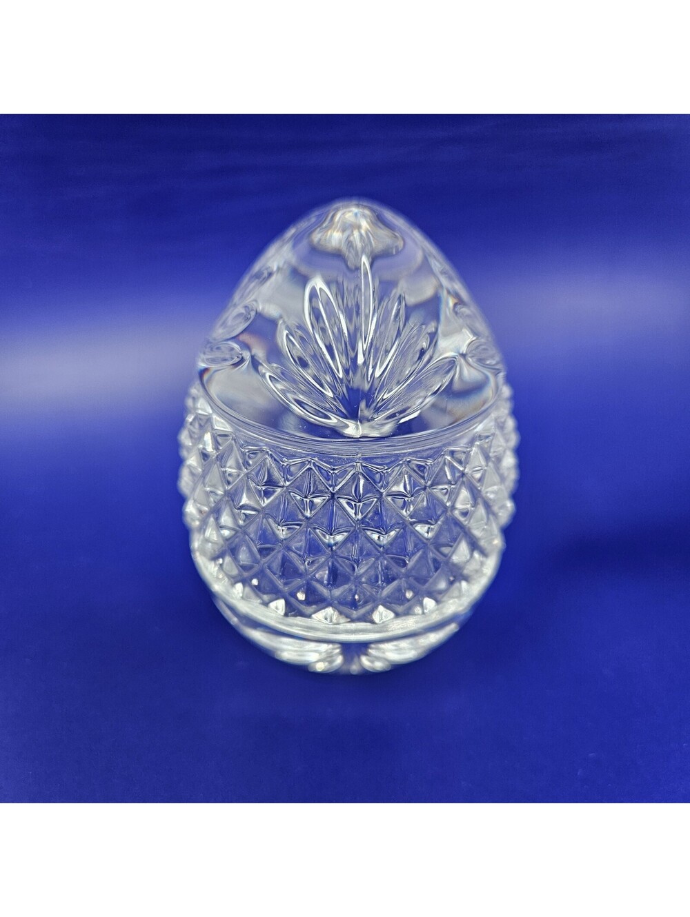Dazzling Clear Cut Faceted Crystal Egg Shape Paperweight, Made in France, 3-1/4"